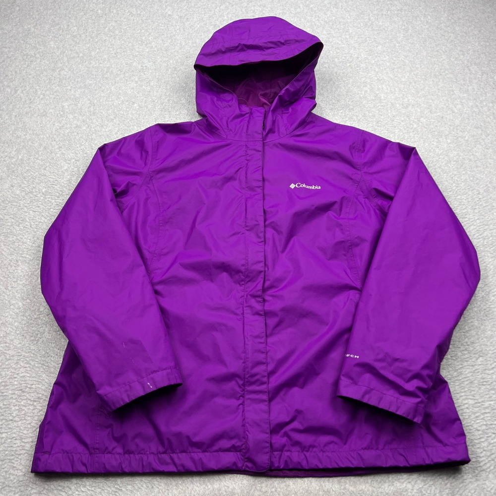 Columbia Arcadia II Rain Jacket Womens XXL Purple Hooded Mesh Lined Waterproof